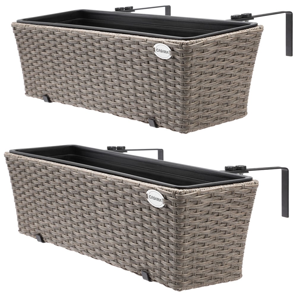 Casaria Polyrattan Bloembak - 2 Stuks Incl. Ophangbeugels - Beige
