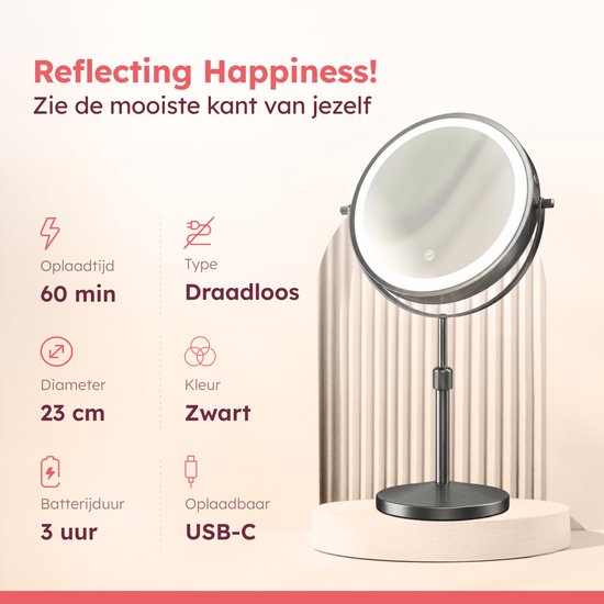 Fraay® Make Up Spiegel met LED Verlichting - 10x Vergroting - Vergrootspiegel met Licht - Oplaadbaar - Scheerspiegel - Badkamerspiegel - Nikkel