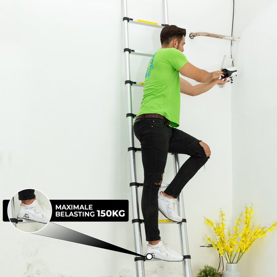 Outbee Telescopische Ladder - Telescopische Vouwladder - 3,8 m Werkhoogte - Aluminium