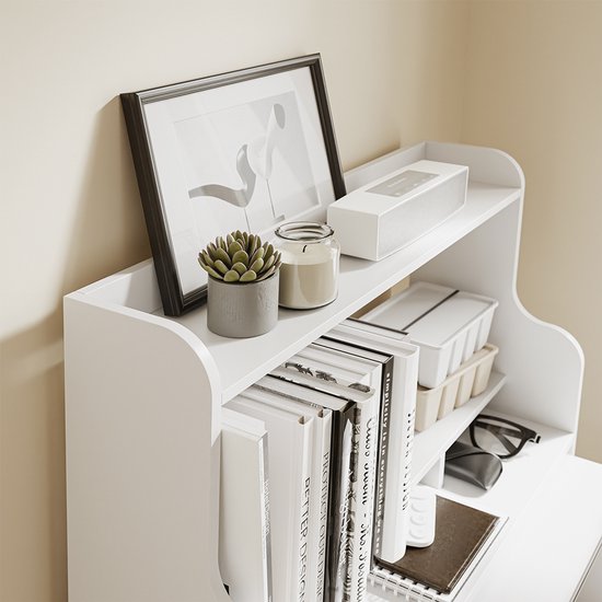 SoBuy Wandklaptafel FWT105-II-W - Multifunctionele Ruimtebesparende Klaptafel met Wielen - Inklapbaar Bureau met Lade en Planken - Wit