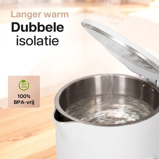 HomeShift® Waterkoker met Temperatuurregeling - Warmhoudfunctie - Dubbelwandig - Elektrisch - 1,7 Liter - 2200W - Wit