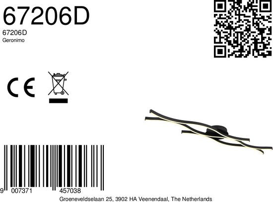 Globo plafonniere Geronimo - zwart - metaal - 67206D