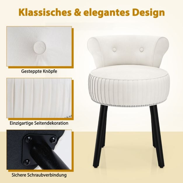 Coast Fluwelen Make-upstoel met Rugleuning – 48 x 46 x 66 cm – Wit