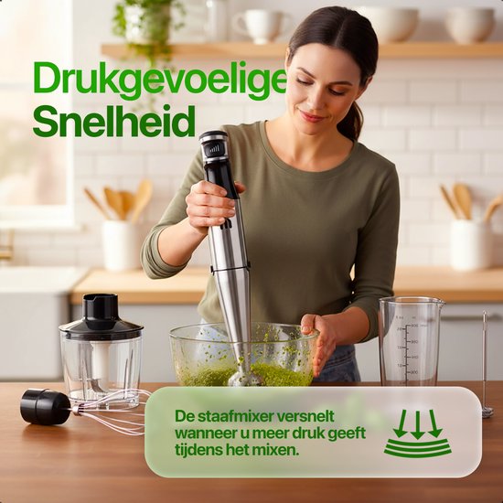 MATTI® - Staafmixer Set 5in1 - Elektrische Staafmixer - Hakmolen - Blender - Melkopschuimer - 1500W