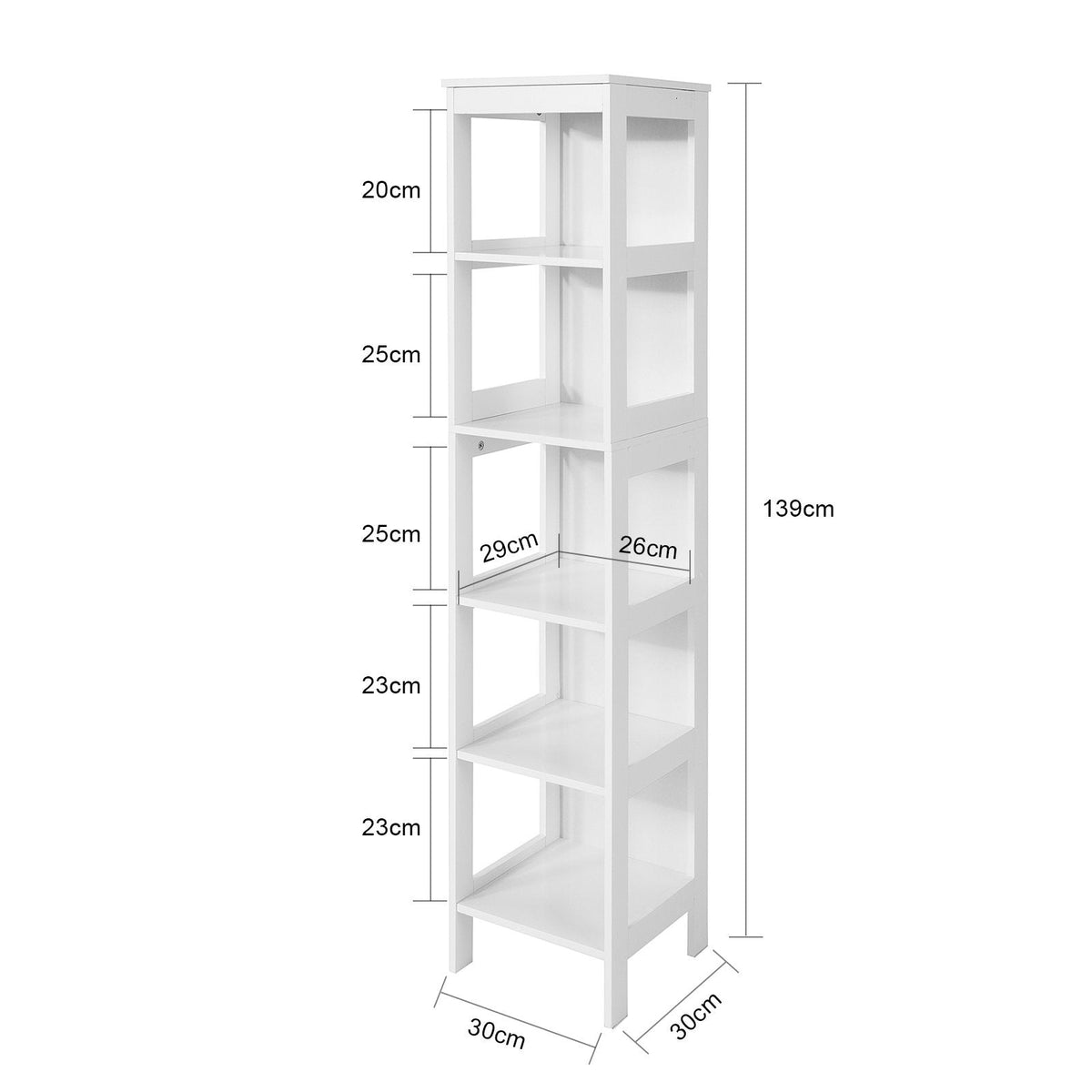 SoBuy BZR14-W  Badkamermeubel met 5 Planken - Wit - 30x139x30 cm