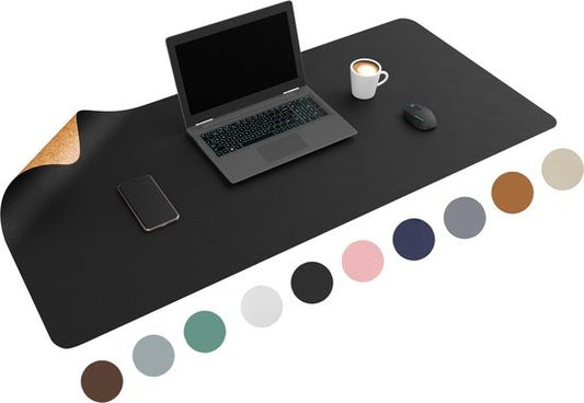 WURK Dubbelzijdige Bureau Onderlegger Kunstleer en Kurk - Bureau Organizer - Muismat - Zwart Kurk - 120x60