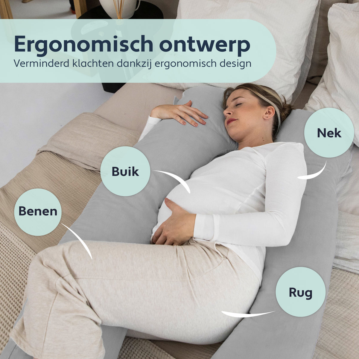 Litollo Zwangerschapskussen XXL - 280cm - Afneembare en Wasbare Hoes - Grijs