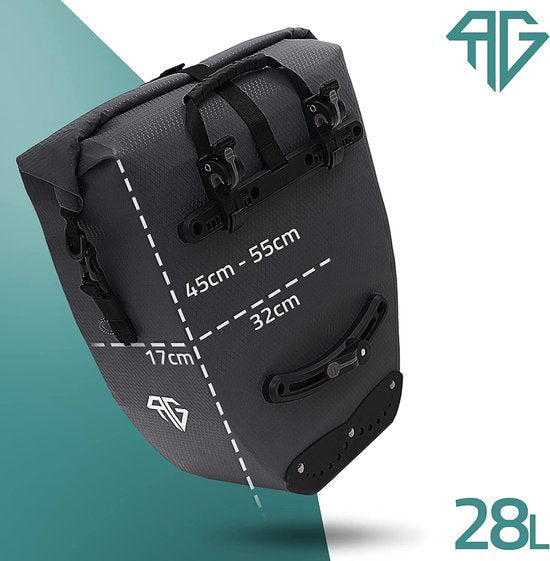 RADGEIST Fietstas voor bagagedrager, fiets, bagagedragertas, schoudertas, waterdicht, 25 l, zwart