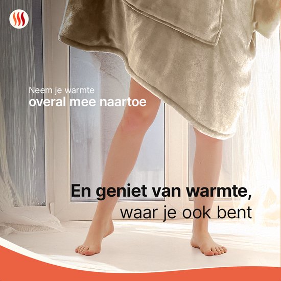 Seranova Verwarmde Hoodie Deken - Elektrische Snuggle Hoodie - Fleece Deken met mouwen - Unisex Verwarmde Trui - Zacht & Warm - Beige