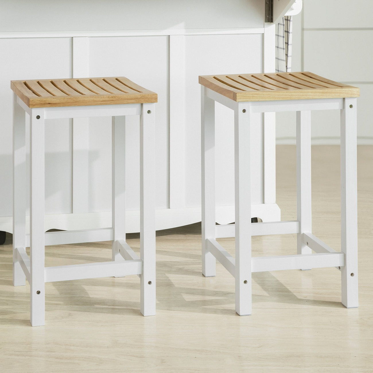 SoBuy FST29-WNx2 Barkruk set van 2 - Max. 100 kg - 35 x 35 x 61 cm - Wit/ Bruin