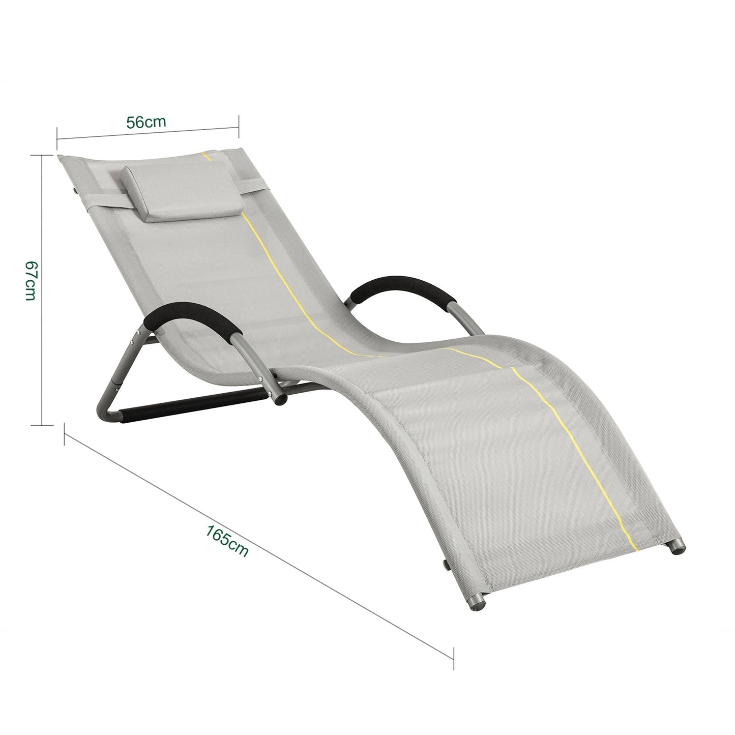 SoBuy Ligstoel met kussen - Max. 120 kg - 165 x 56 x 67 cm - Grijs