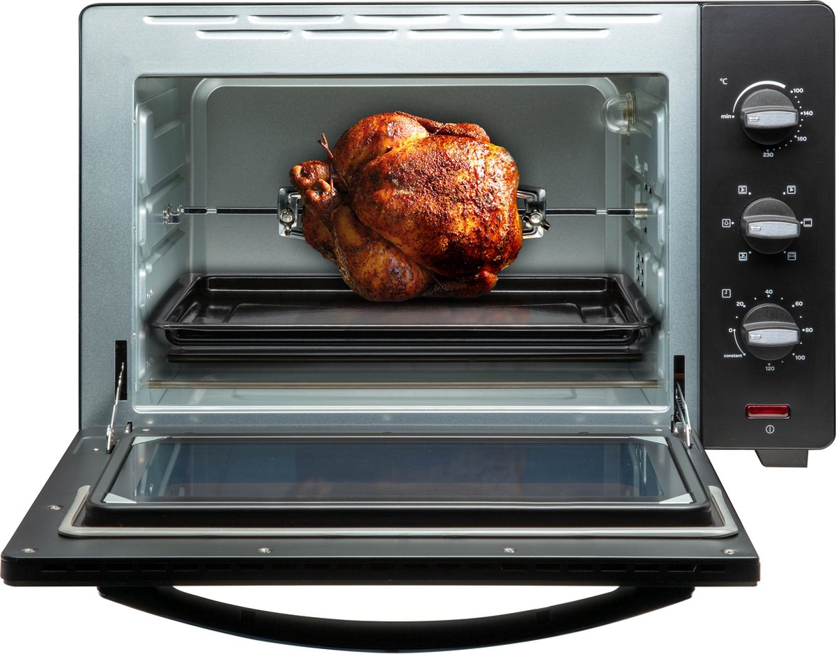Inventum OV457B Vrijstaande Heteluchtoven 45 Liter - Met Draaispit - 5 Ovenfuncties - 100 tot 230 °C - Zwart