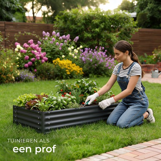 tectake® Verhoogde Plantenbak - 120 x 60 x 30 cm - 200 L - Plantenbakken voor Buiten - Kweekbak - Moestuinbak - Verzinkt Staal - Open Bodem - Kruidentuin - Tuinbak - Ergonomisch