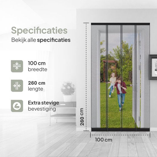 O'DADDY® Vliegengordijn Lamellenhor - 100x260 cm - Deurgordijn - Hordeur - Aanpasbaar Ontwerp - Glasvezel - Deurhor Zwart