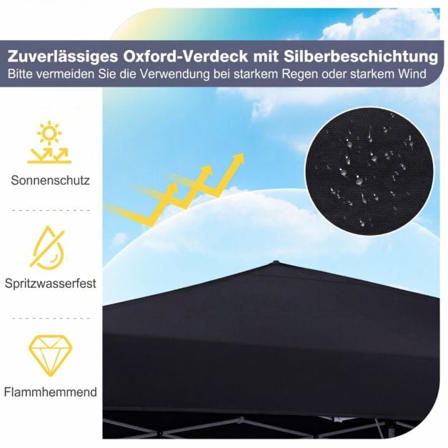 Coast Pop-Up Partytent 290 × 290 cm – Opvouwbaar Paviljoen met 3 Hoogtestanden, Draagtas, Scheerlijnen & Grondpennen – Zwart