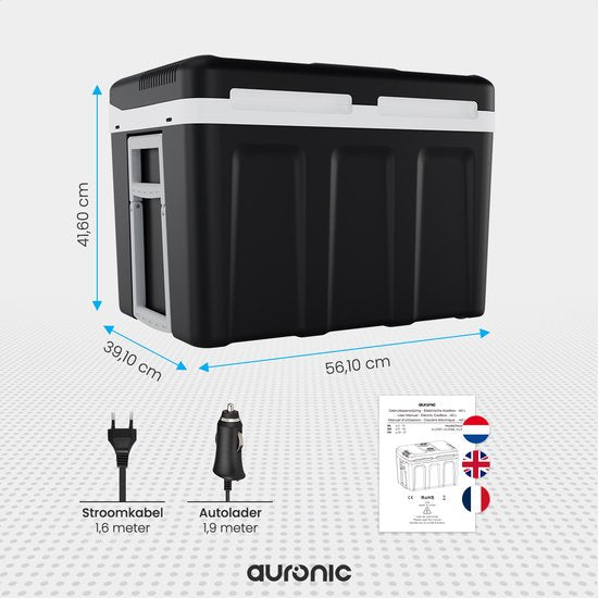 Auronic Koelbox Elektrisch 12V en 230 volt - Coolbox - Auto - Camping Koelkast - Koelen en Verwarmen - 40L - Frigobox - Zwart