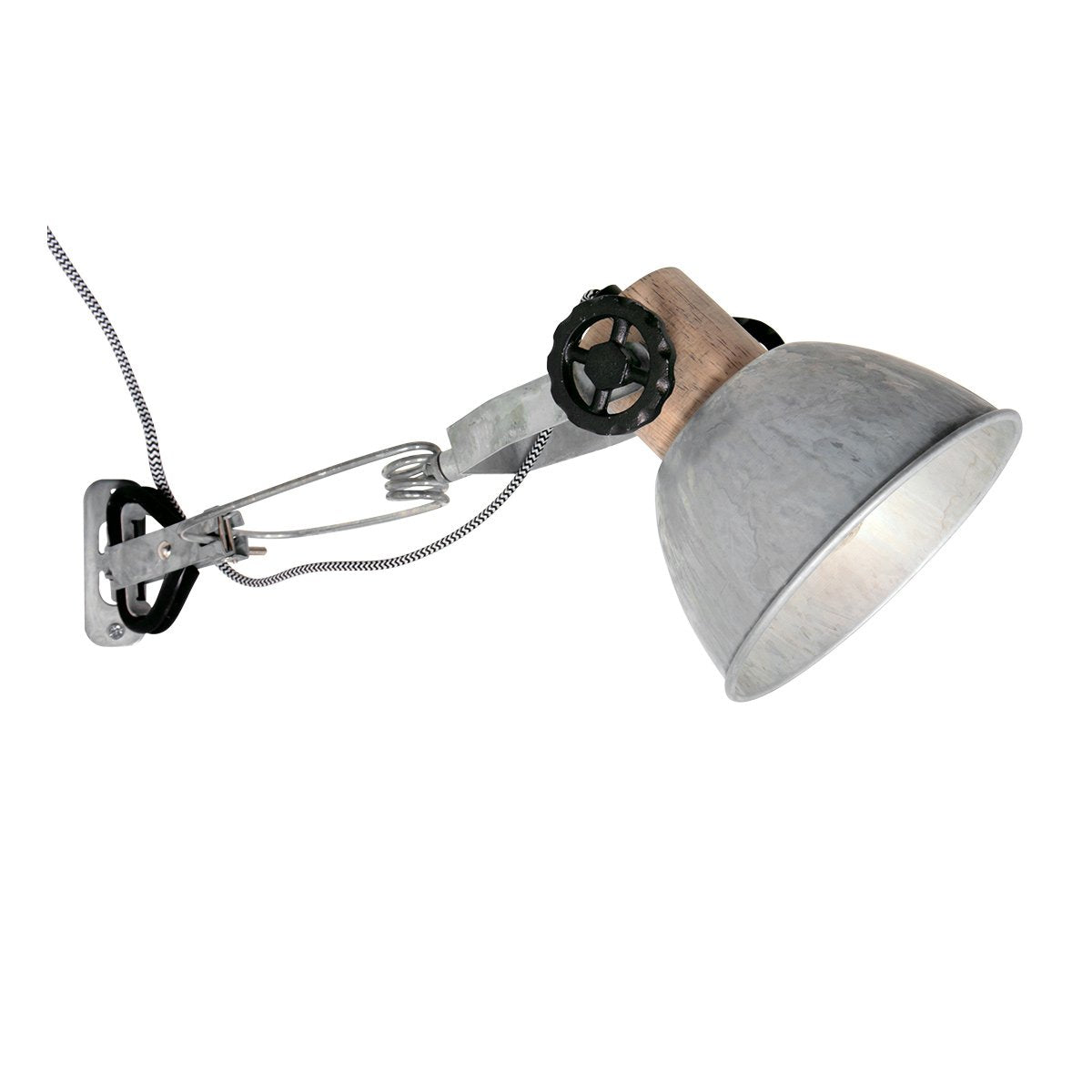 Klemspot en wandlamp Gearwood 2752NI Nikkel E27 fitting, trendy ontwerp, gemaakt van hout en metaal, voor binnengebruik, draaibaar en kantelbaar