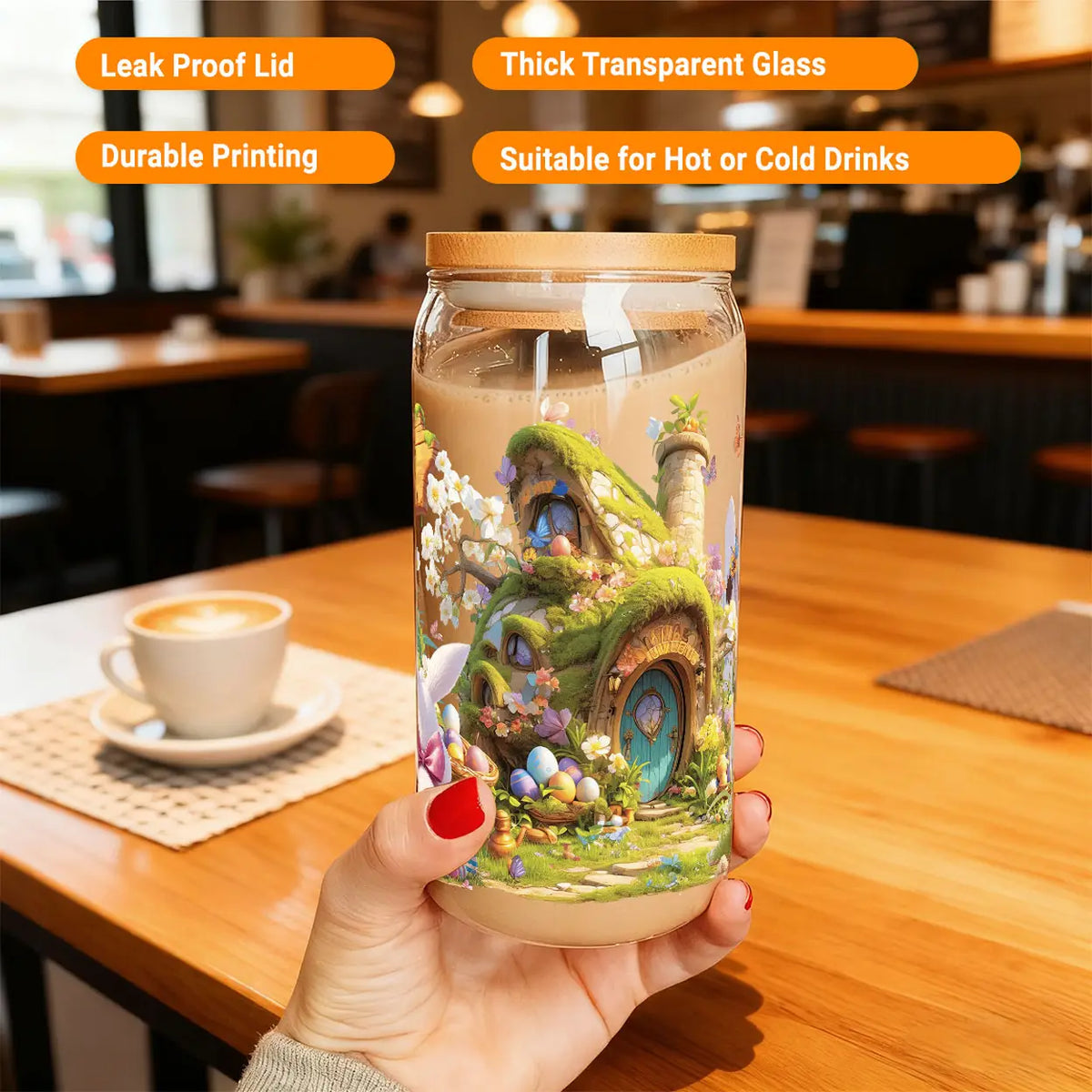Alphynix Paasglas met Deksel en Rietje - Sprookjesdesign - 500 ml - Meerkleurig