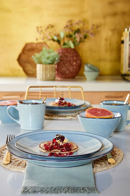 Mica Decorations Racco Serviesset 16-Delig - 4 Persoons - Ontbijtborden, Kommen en Mokken en Dinrborden - Steengoed Servies - Vaatwasserbestendige Servies Set - Lichtgrijs