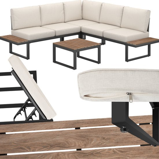 tectake® Tuinset - loungeset 4-delig - Weerbestendige tuinmeubelen met aluminium frame en polywood tafel - Verstelbare rugleuning - Tuinmeubelset met kussens - Ideaal voor tuin, balkon en terras