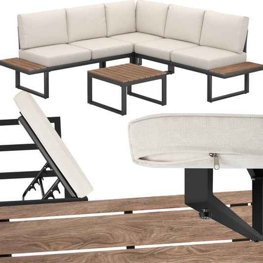tectake® Tuinset - loungeset 4-delig - Weerbestendige tuinmeubelen met aluminium frame en polywood tafel - Verstelbare rugleuning - Tuinmeubelset met kussens - Ideaal voor tuin, balkon en terras