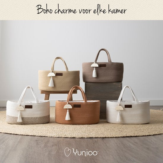 Yunioo Luiertas en Commodemandje │ Luiermand voor Babykameraccessoires │ Luier Organizer │ Opbergmand kinderkamer │ Kraamcadeau babyshower │Speelgoedmand │ Crème