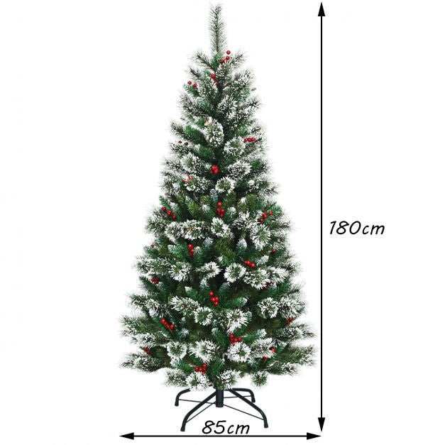 Coast Kunstkerstboom met Sneeuwvlokken Rode Bessen en Dennenappels - Groen - 180cm