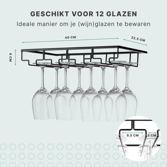 Wijnglazenhouder - Ophangrek Wijnglazen - Wijnglazenrek - Wijnrek - Glazenrek Hangend - Mat Zwart Metaal
