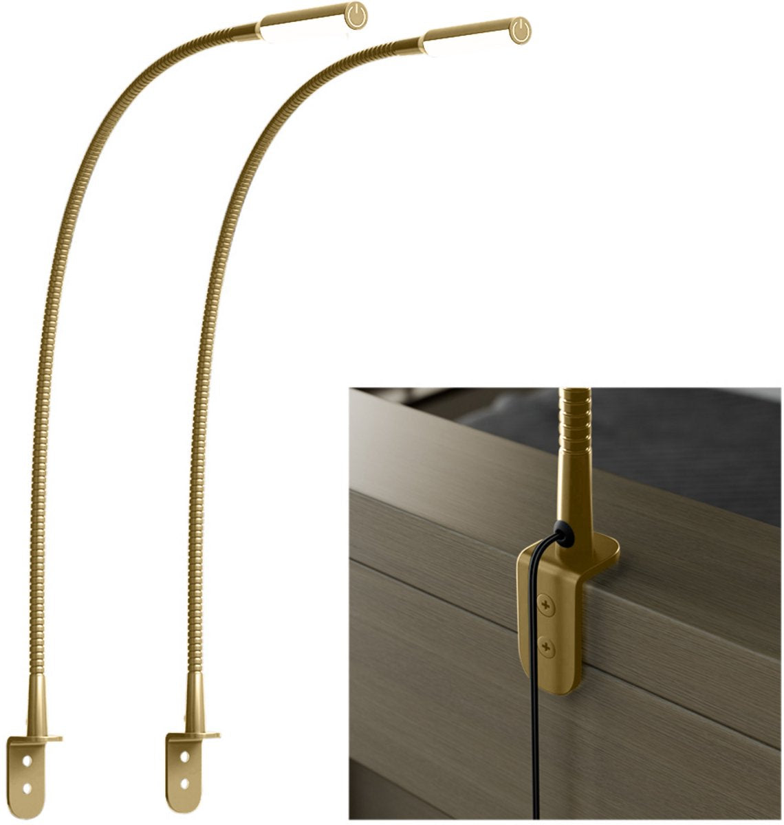 Nolt - Leeslamp Bedlampje - Dimbaar LED, Set van 2, Klem - Hoogte 58 cm - Metaal - Goud