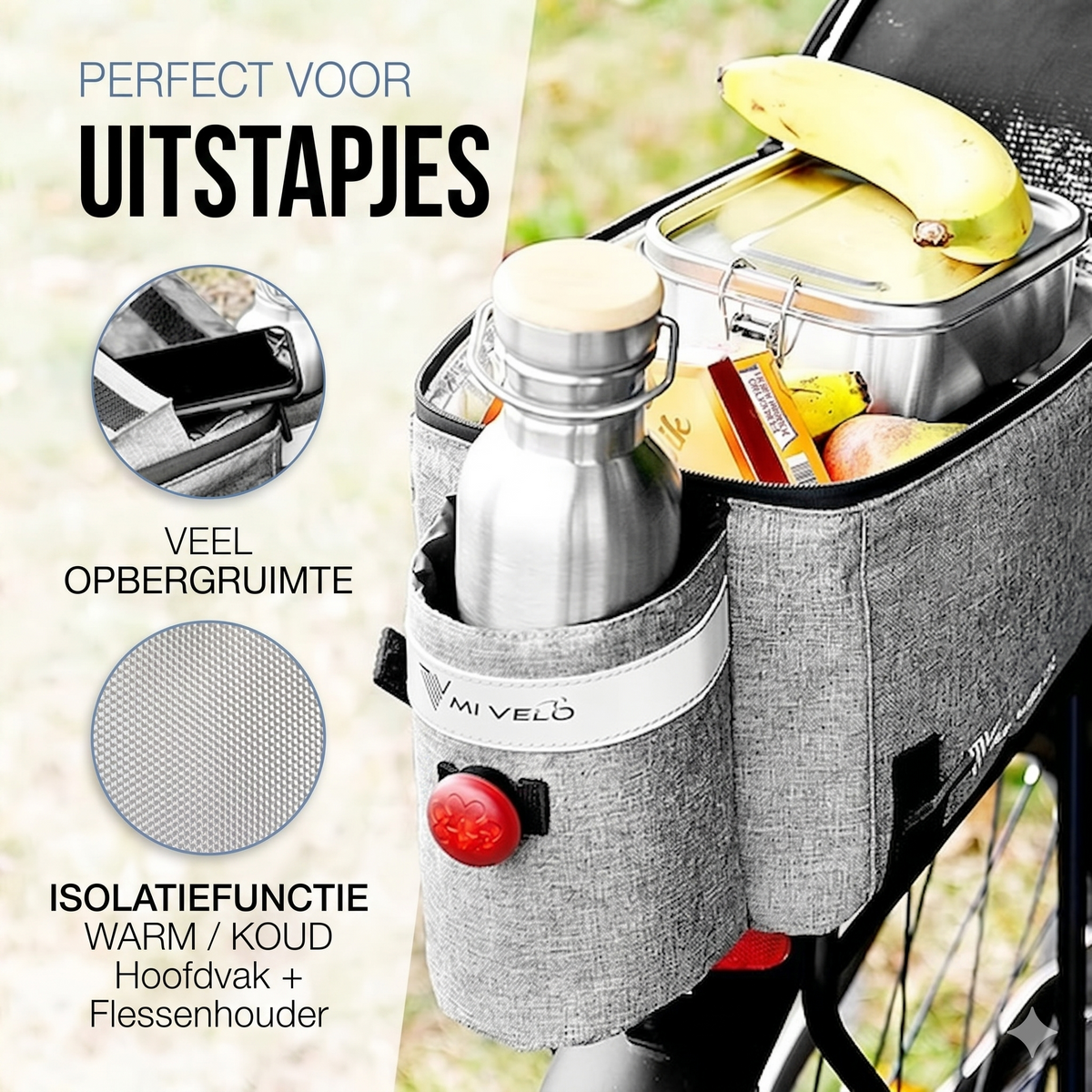 MIVELO Fietskoeltas 10L – Geïsoleerde Bagagedragertas – Waterafstotend – Grijs