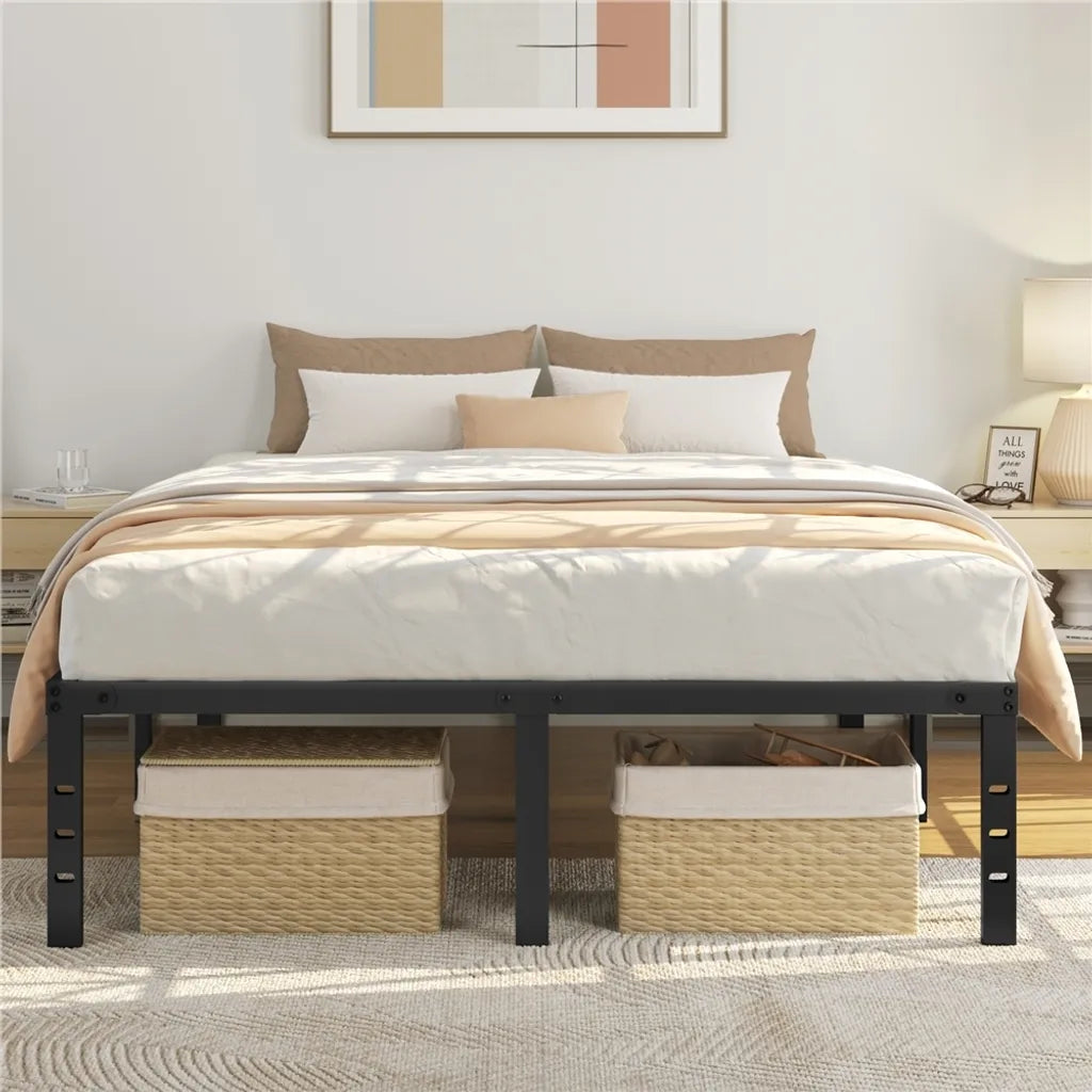 Yaheetech Bedframe Zwart – Metalen Bed 140 x 200 cm – 37,5 cm Opbergruimte