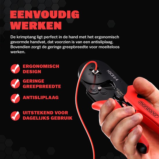 Monzana Krimptang - 2000 Adereindhulzen 0,25 10mm² Opbergtas - Rood