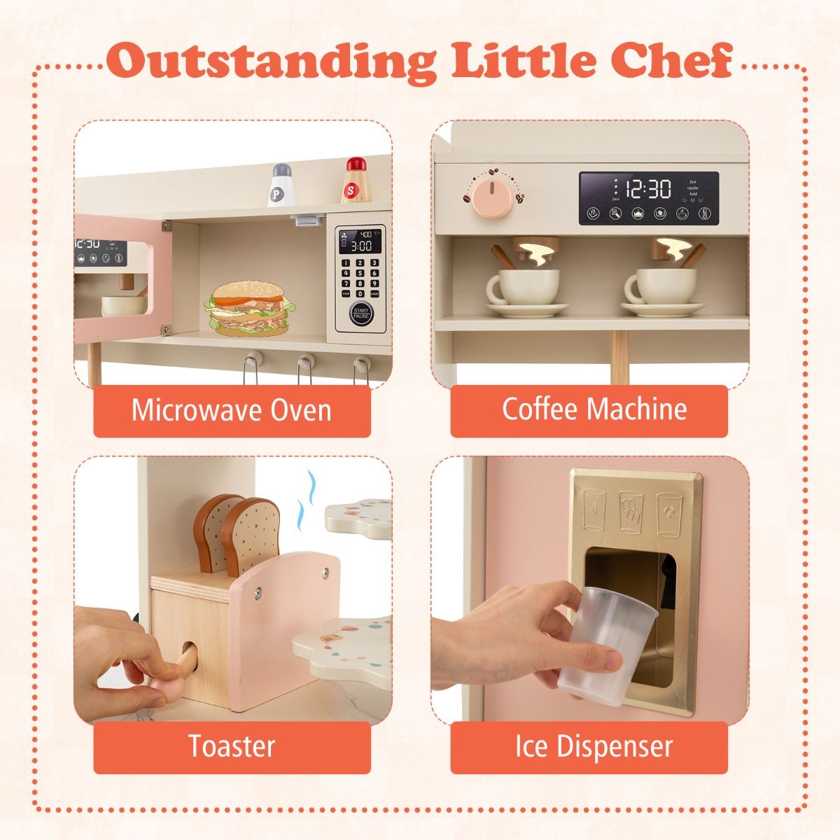 Coast Houten Speelkeuken voor Kinderen - met 25 accessoires - licht en geluid - roze
