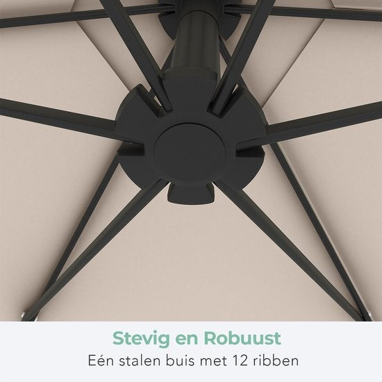 LifeGoods Zweefparasol - Ø300cm - Waterdicht - Geschikt voor Tot 8 Personen - Taupe - Inclusief Hoes