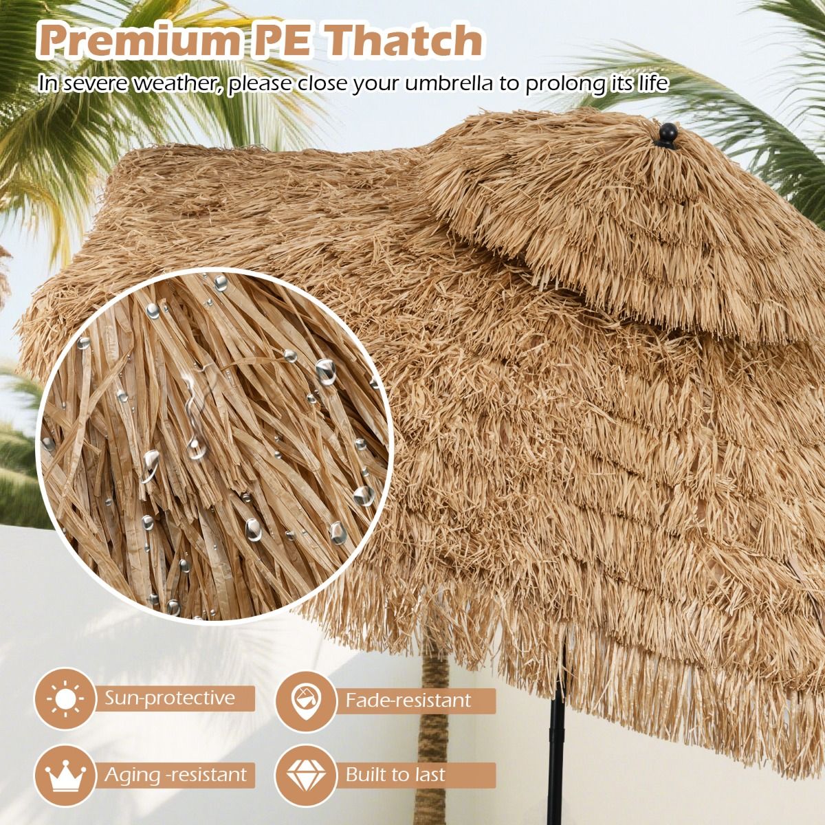 Coast 299 cm Rieten Tiki Parasol Hawaii Dubbeldeks Marktparasol – Naturel/Zwart, Ø 299 cm x 270 cm Hoog