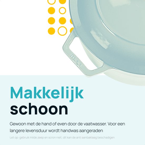 MOA Gietijzeren Braadpan - 5,7L - Voor Alle Warmtebronnen incl. Inductie - Met Deksel - Ø 26cm - Anti-Aanbaklaag - Lichtblauw