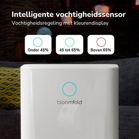 Bloomfold Luchtontvochtiger - 10L per Dag - Woonkamer, Slaapkamer, Kelder & Badkamer - Luchtontvochtiger - Wit