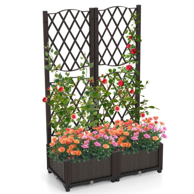 Coast Dubbele Plantenbak - PE - Drainage - Klimrek - Vrijstaand - 80x40x122 cm - Bruin