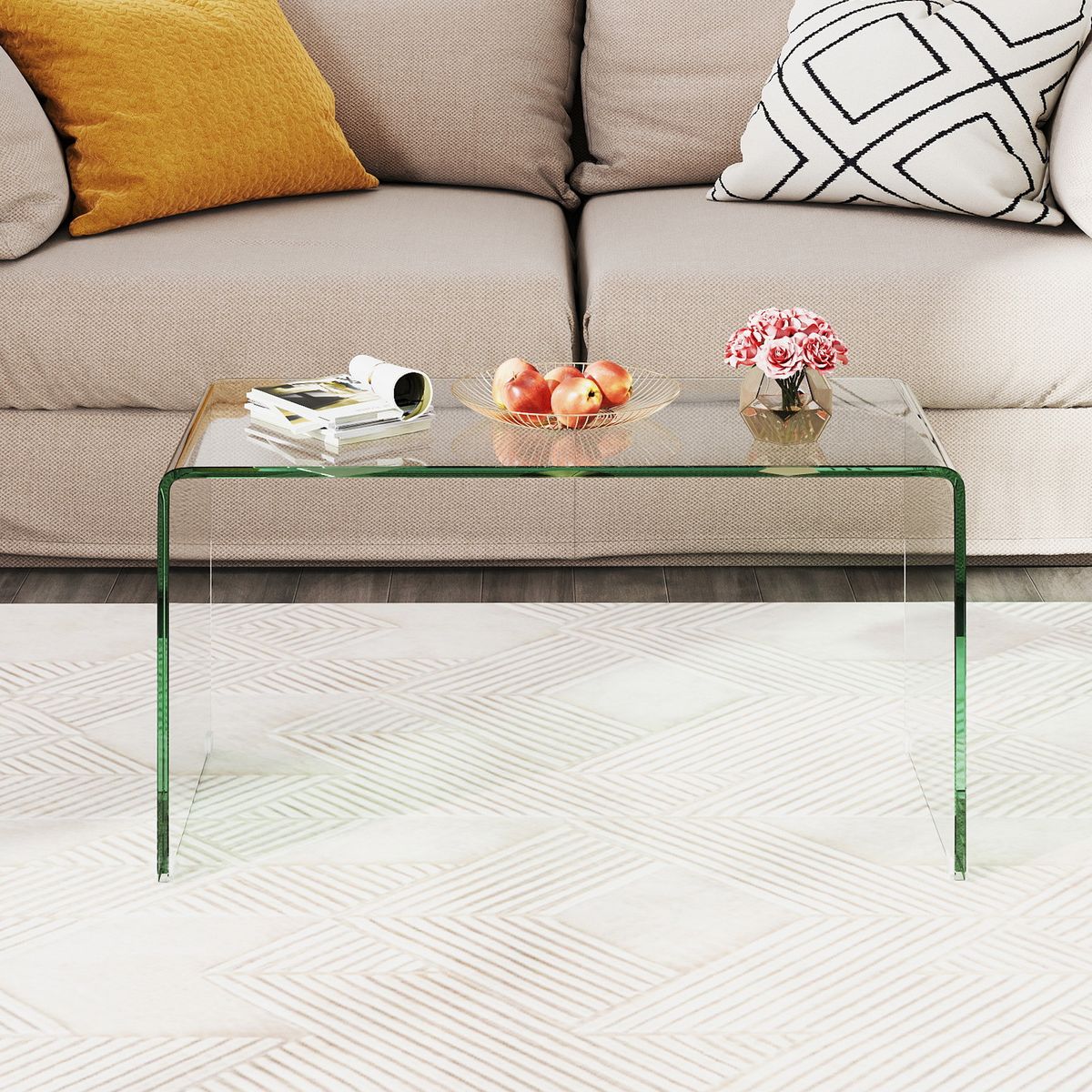 Coast Salontafel - U-vormig bijzettafel - gehard glas - 81,5 x 42 x 40 cm - transparant