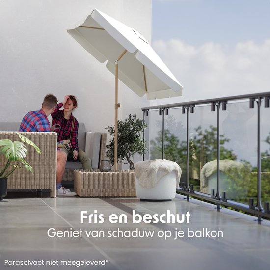 LifeGoods Parasol - Tuin - Balkonparasol - 200x125cm - 30° Kantelbaar - Waterdicht - UPF50+ - Houtkleurige coating - Crème