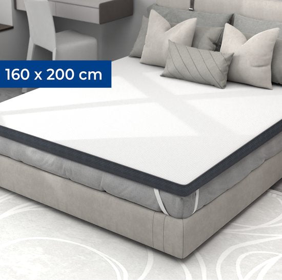 CozySense® Topper Matras 160x200 - 8 cm Verkoelend Topmatras - Gel Infused Traagschuim - CertiPUR-US® - Wasbare Hoes - Medium Hardheid