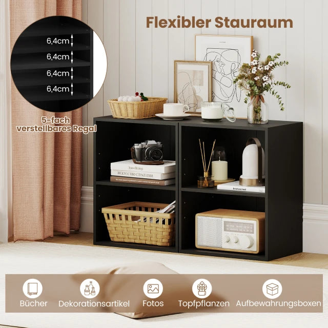 Coast Boekenkast met 2 Open Vakken – Verstelbare Plank – 42 x 29,5 x 53,5 cm – Zwart