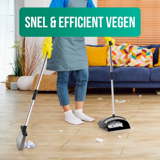 Avalo Stoffer en Blik met Lange Steel - Verstelbaar 87-127cm - Zwart