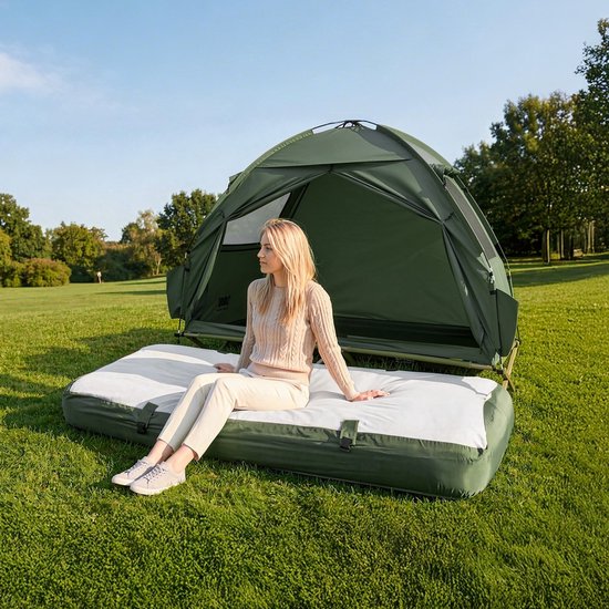 SoBuy Campingzelt met Luchtmatras en Campingbed Set - Groen - Oxford stof - 160x86x193 cm | OGS32-II-GR-TP