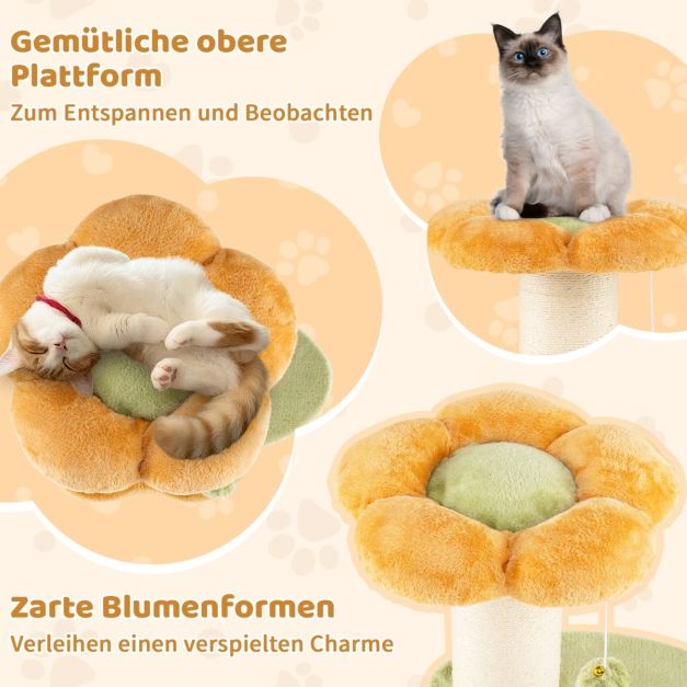 Coast Bloem Kattenboom – Kleine Krabpaal met Pluche Zitplek 40 x 40 x 69 cm – Geel