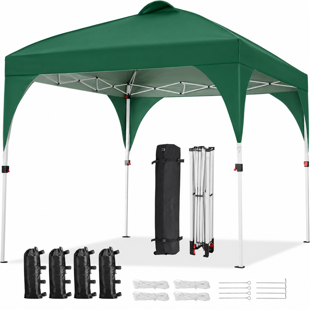 Yaheetech Opvouwbare Pop-up Partytent met Rolkoffer - Verstelbaar 251 tot 271 cm - 2,43 x 2,43 m - Donkergroen