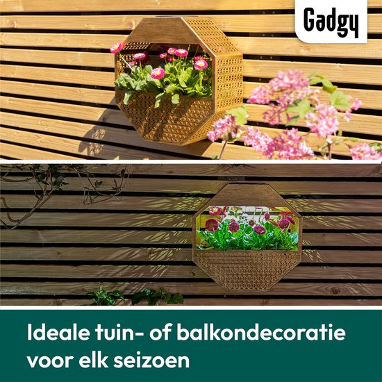 Gadgy Solar Gadgy Solar Wandlamp met Bloembak – Tuinverlichting op Zonneenergie – Buitenlamp met LED – 30x30 cm – Zwart Bloembak
