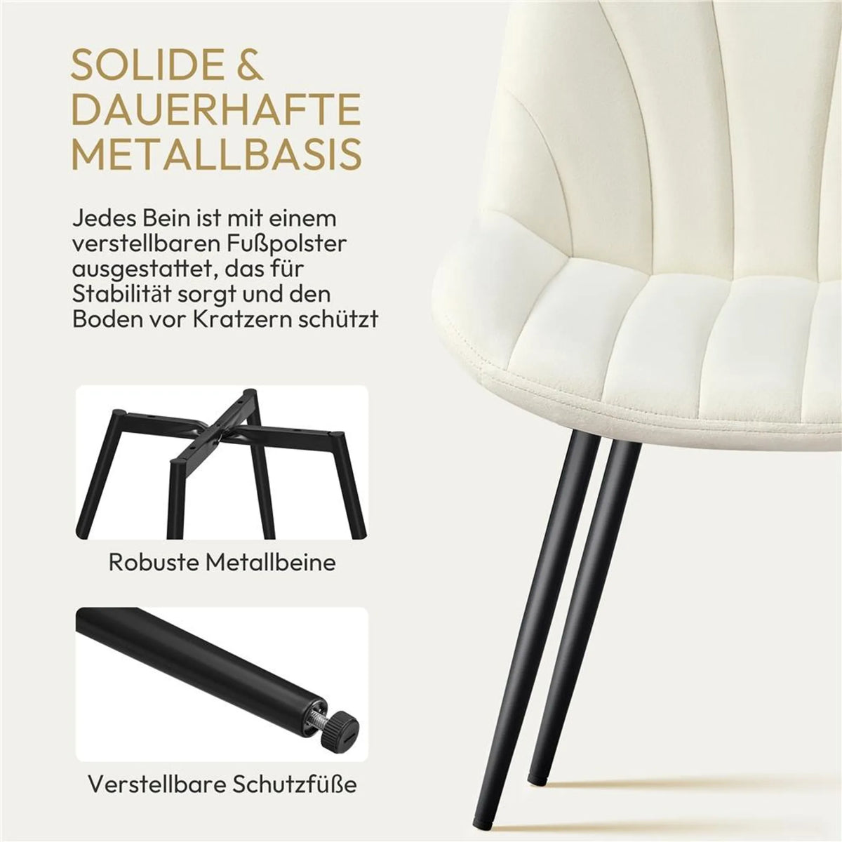 Yaheetech Set van 2 Eetkamerstoelen 47x58x84 cm – Beige – Polyester en Metaal