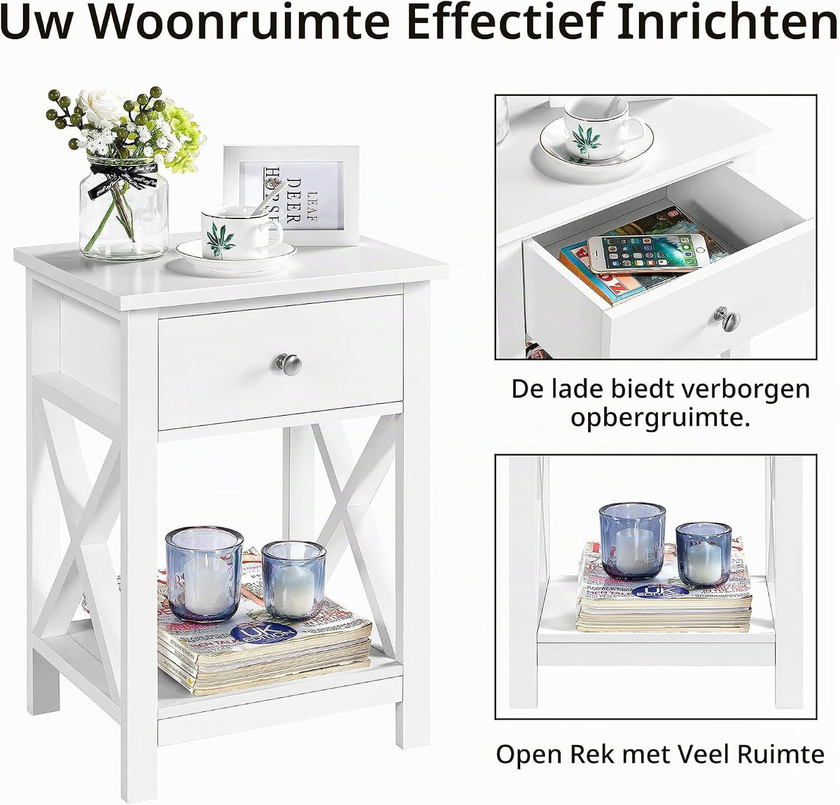 Yaheetech Bijzettafel met Lade - 40 x 30 x 55 cm - MDF - Met Onderrek