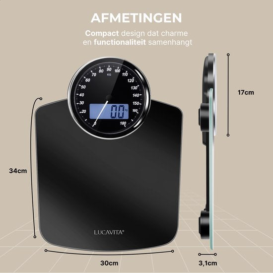 LUCAVITA® Personenweegschaal Dual Display Retro met Meetlint Lichaam - Digitaal - Analoog - Analoge - Beste Koop - Vintage